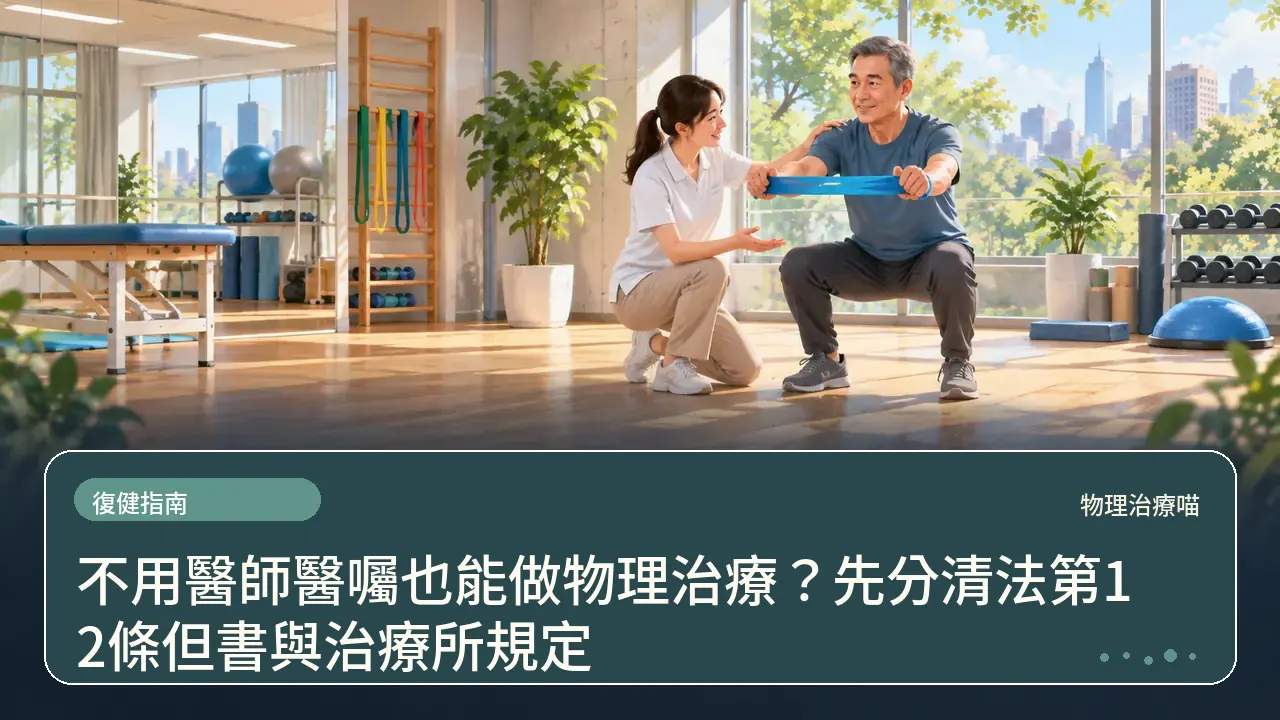 不用醫師醫囑也能做物理治療?先分清法第12條但書與治療所規定主題插畫