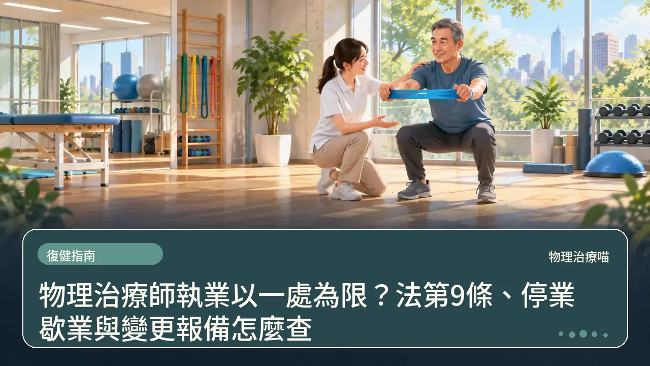 物理治療師執業以一處為限?法第9條、停業歇業與變更報備怎麼查主題插畫